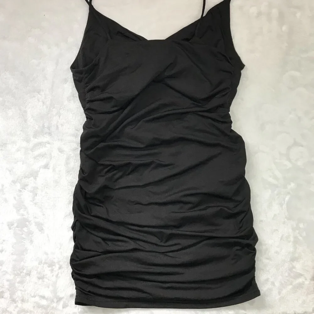 Unbranded Womens Cut Out Twist Knot Ruched Bodycon Mini Dress Size M Black Rayon